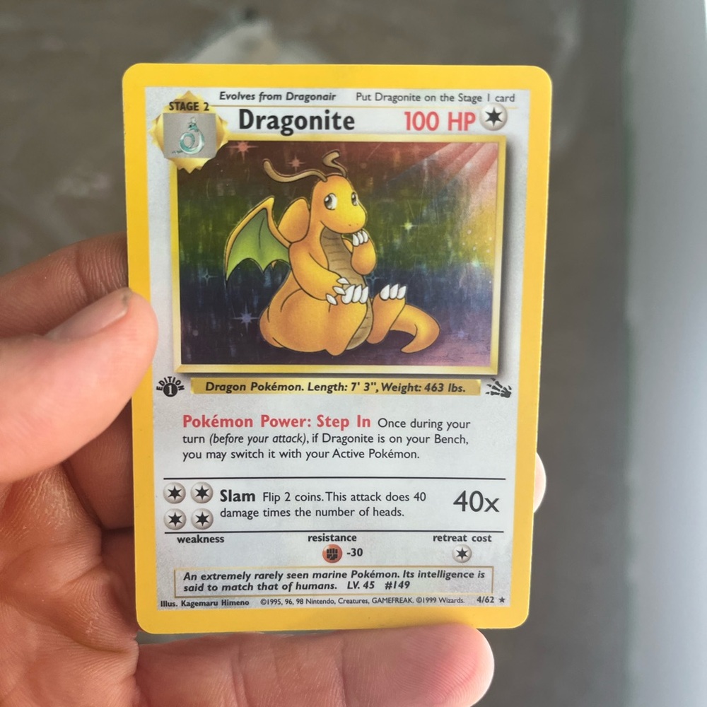 Pokemon Dragonite Card - Yellow and White